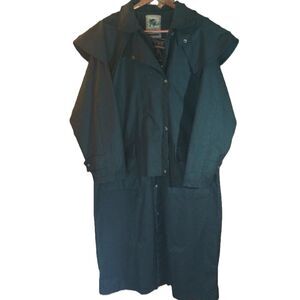 Western Oilskin Long Tench Coat Black Adult XL W/Riding Cape 4 Pockets. Cowboy
